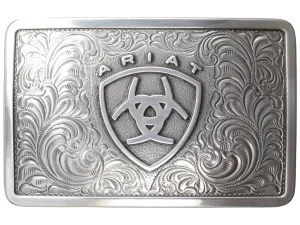 Ariat Mens Rectangle Filagree Shield Belt Buckle (Silver)
