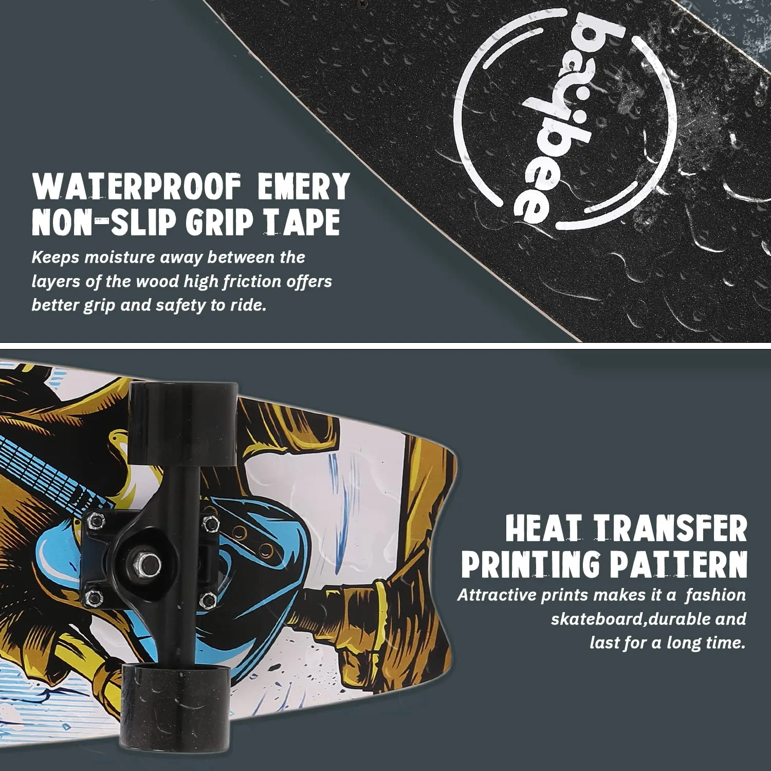 Baybee 28 Inch Skateboard for Kids and Adults with 7 Layer Maple Wood Deck & PU Wheels