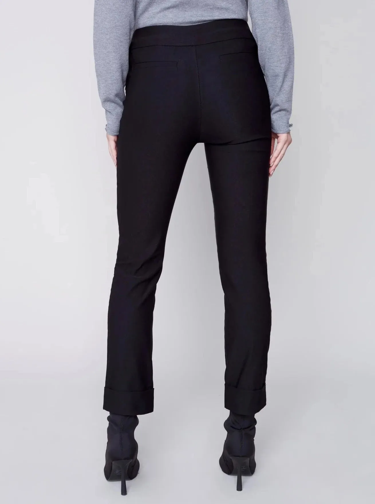 Cuffed Solid Pull On Pant [Black-C5453]