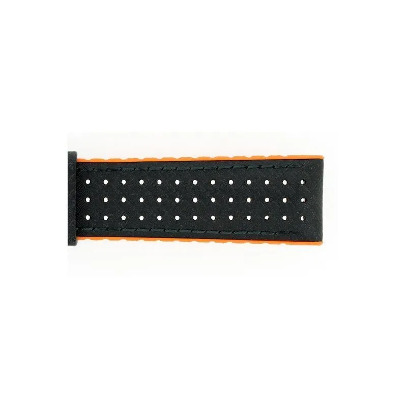 Hirsch AYRTON Carbon Embossed Performance Watch Strap in BLACK / ORANGE