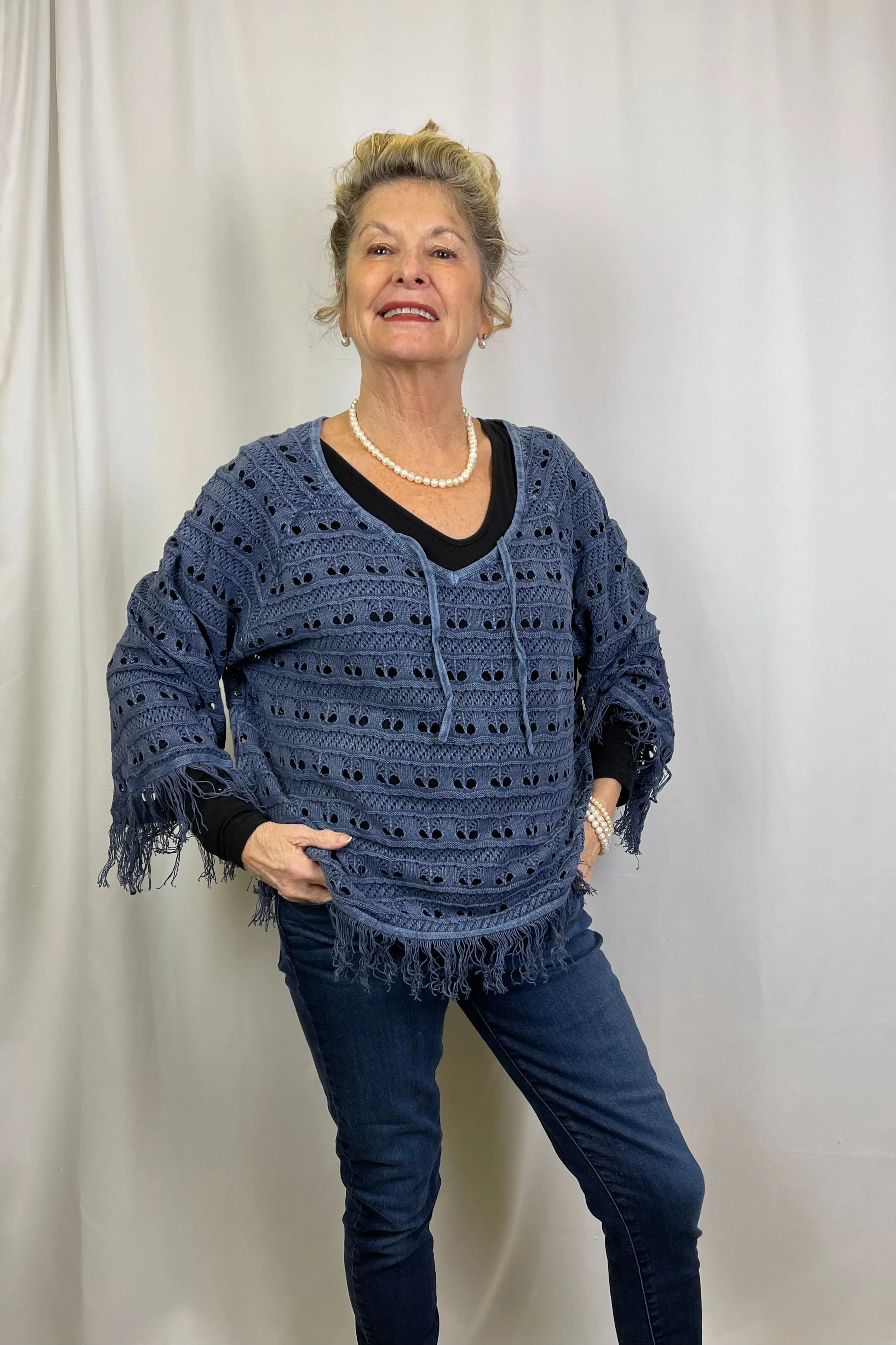 PBJ Fringe Pullover Indigo BL364