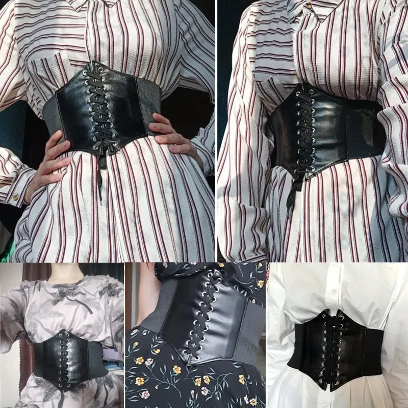 PU Leather Wide Straps Slimming Waistband Corset Belts