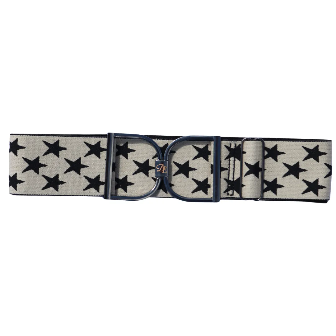 Snaffle Comfort Fit Belt - Cream with Black Stars (2" wide)