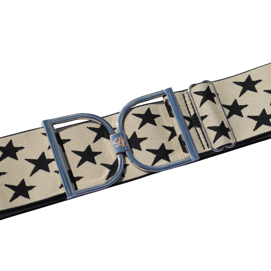 Snaffle Comfort Fit Belt - Cream with Black Stars (2" wide)
