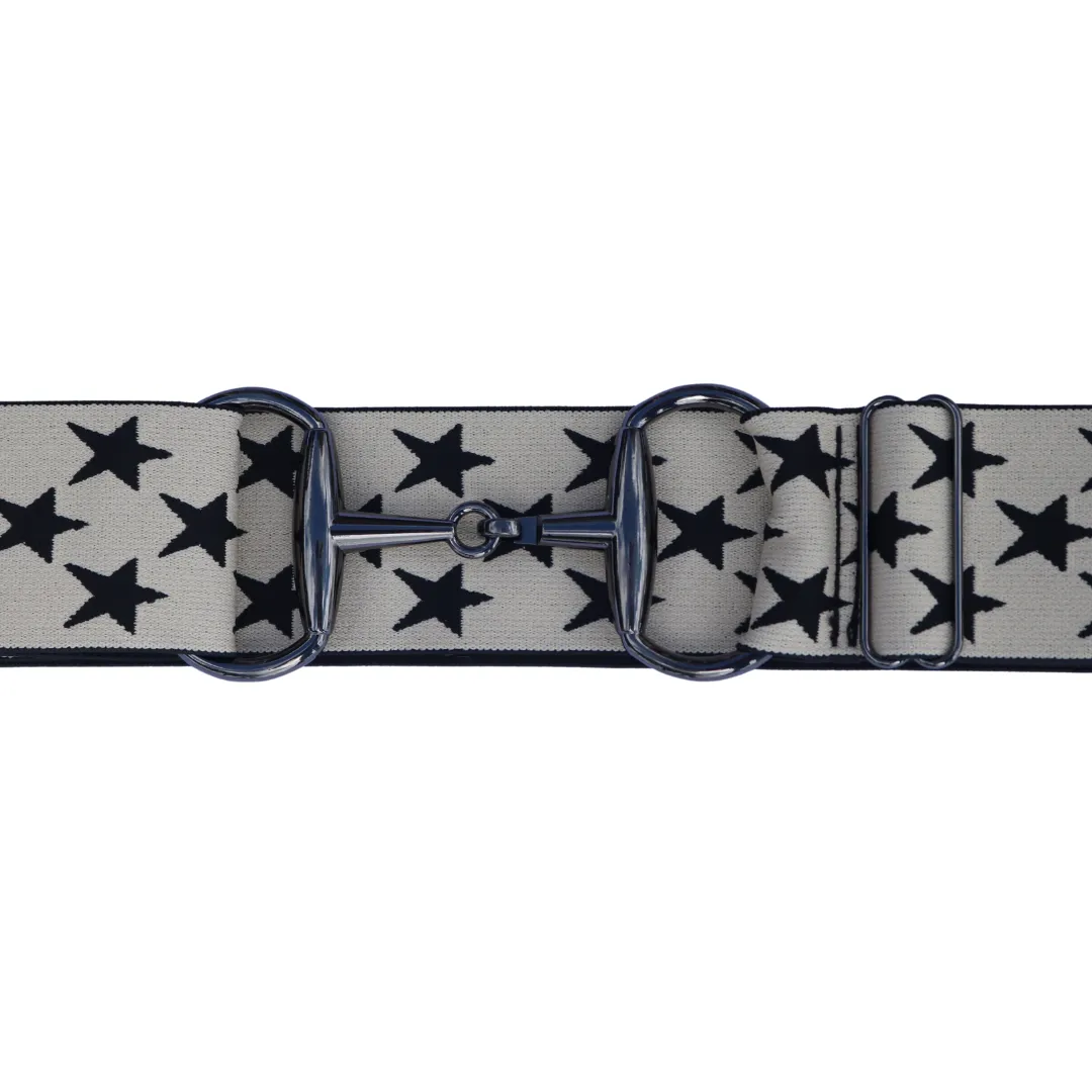 Snaffle Comfort Fit Belt - Cream with Black Stars (2" wide)