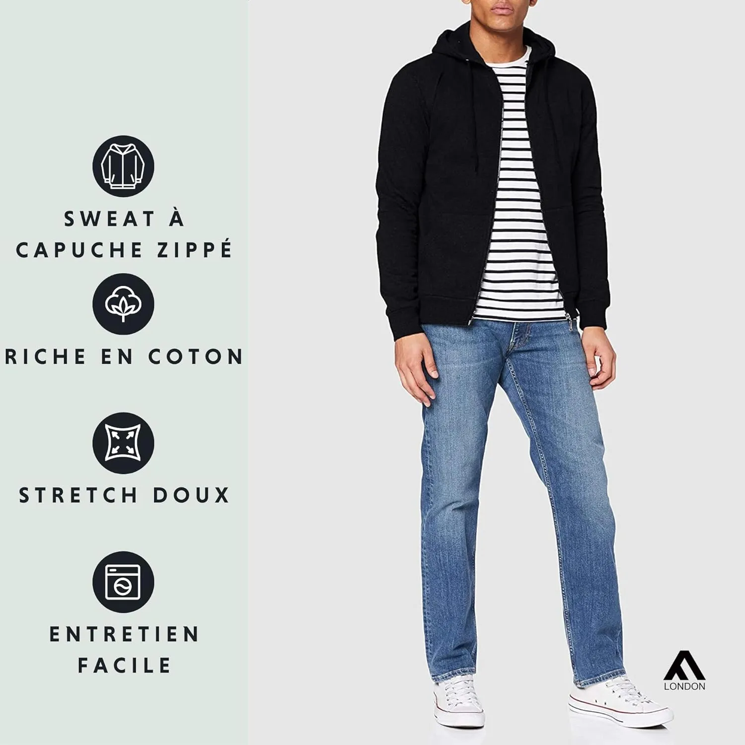 Sweat-Shirt  Capuche Homme Hyfresh Zipped  Confortable et Polyvalent | Fitnessterapy