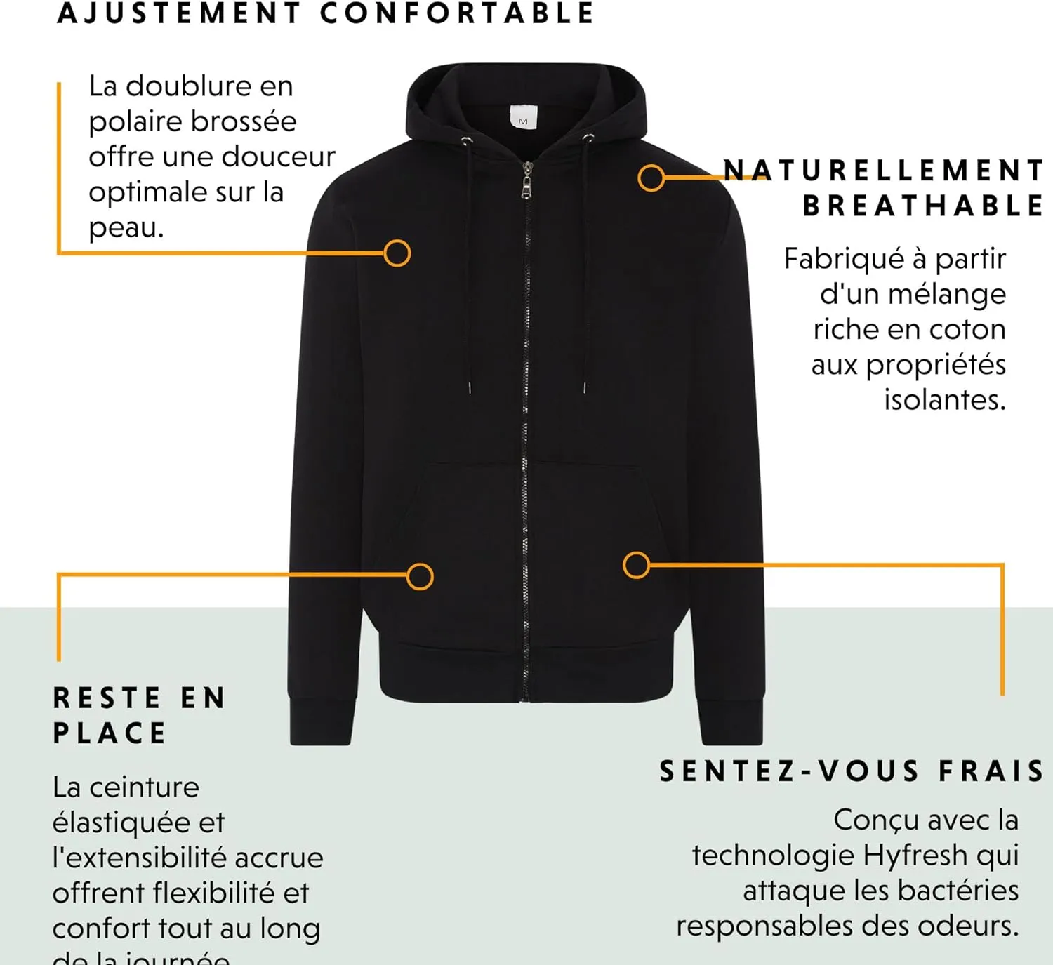 Sweat-Shirt  Capuche Homme Hyfresh Zipped  Confortable et Polyvalent | Fitnessterapy